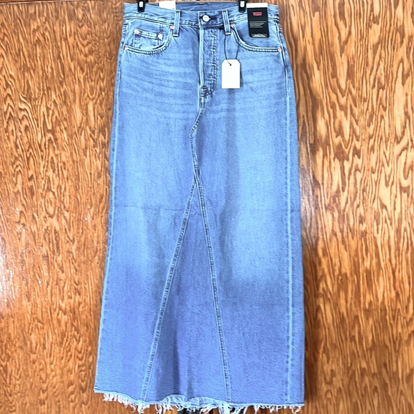 Levi's Skirts Levis Premium Iconic Denim Long Skirt In Medium